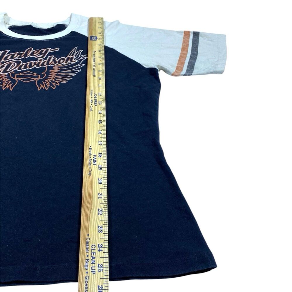 Harley Davidson Women's Size‎ LARGE Black Ivory Varsity Striped Graphic Tee - Picture 5 of 6
